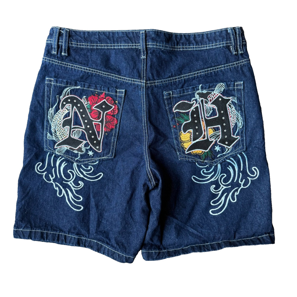 Ninth Hall Idle Dark Blue Embroidered Jorts Size 16 Y2K 90s Streetwear